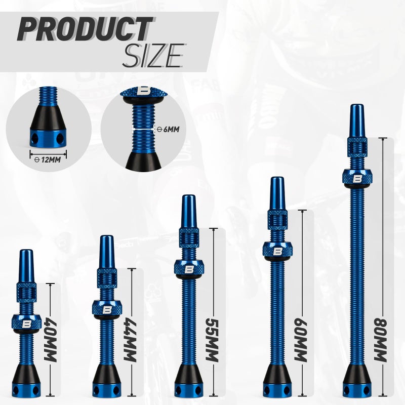 BWSHLF Tubeless Presta Valve Stem 40/44/55/60/65/70/80/100 mm, Super Light Alloy Presta Valve Stem Kit with Valve Core Remover Tool and Valve Stem Caps - Multiple Color and Size Options(Pair) - Image 5